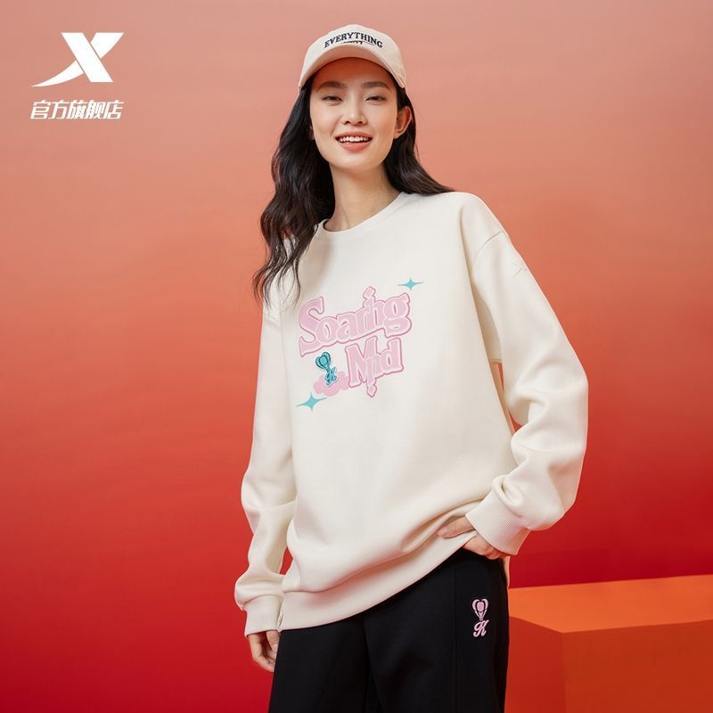 【特步】卫衣女针织圆领套头衫秋季新款印花百搭运动上衣宽松休闲长袖