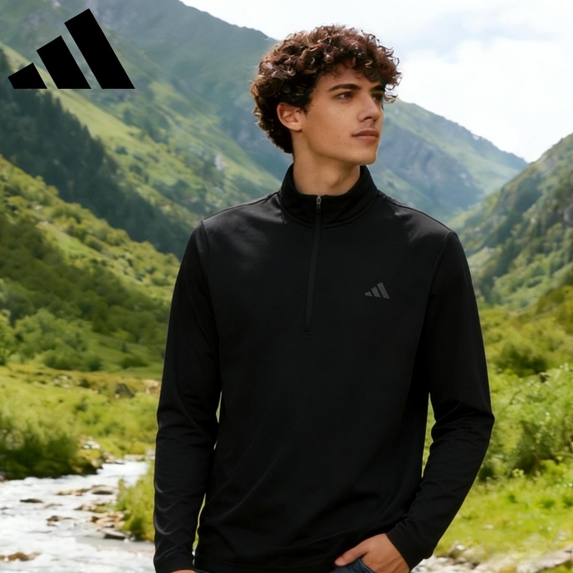 Adidas阿迪达斯运动长袖男春季半拉链T恤跑步吸湿排汗上衣KC5554