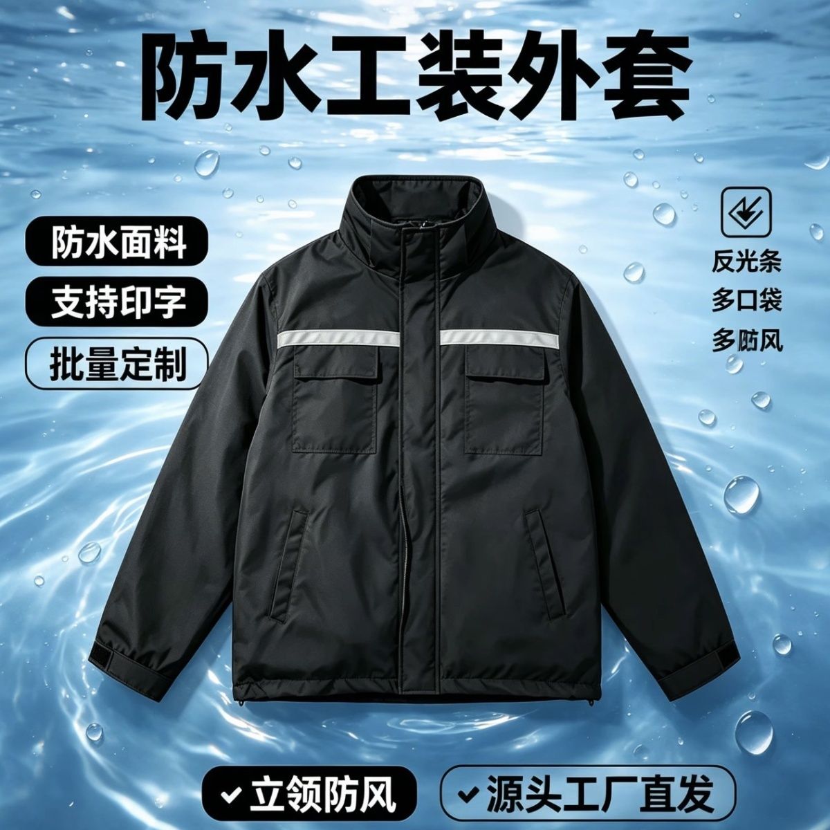 冬季加厚防寒工装外套 防水面料反光工作服 工地物流劳保服可批量