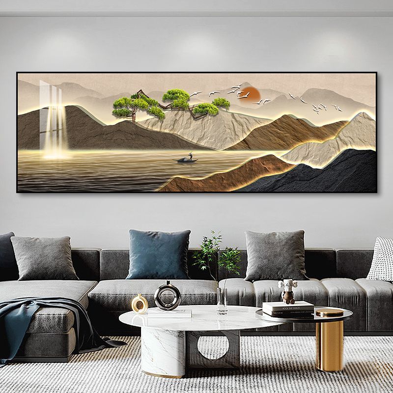 装饰画大气山水茶桌背景墙沙发客厅茶室福禄挂画办公室壁画迎客松