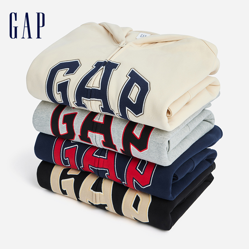 【Gap】男女装秋冬款碳素磨毛字母logo连帽抓绒卫衣情侣外套609115