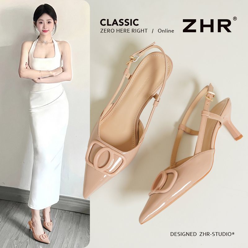 【ZHR】则则细跟单鞋百搭裸色高跟鞋女2026夏季新款尖头气质百搭凉鞋