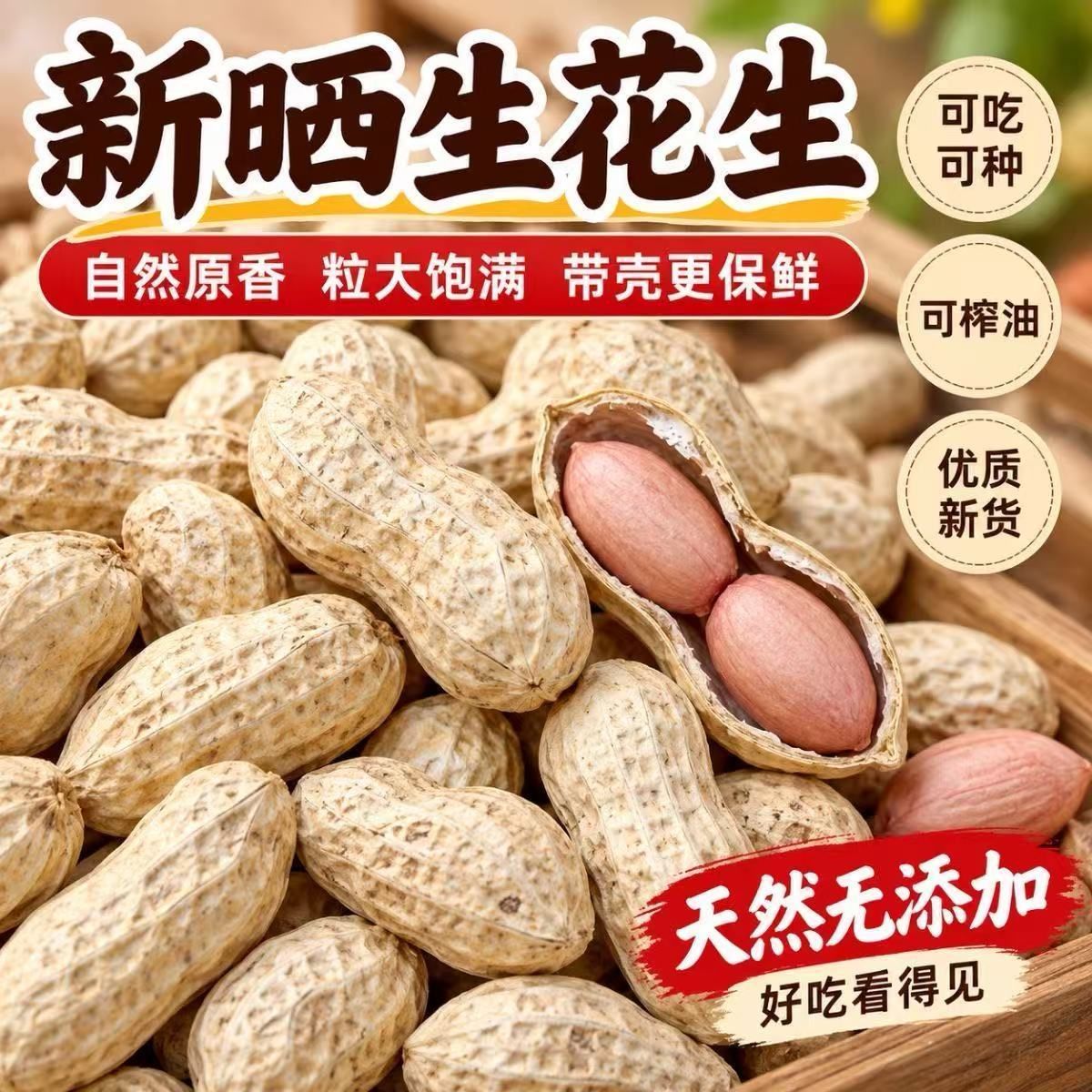 河南农家新鲜晒干花生颗粒带壳红皮新货带壳花生手工精选农家