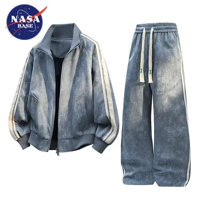 NASA春秋夹克套装情侣装外套新款扎染美式套潮流宽松休闲夹克爆款
