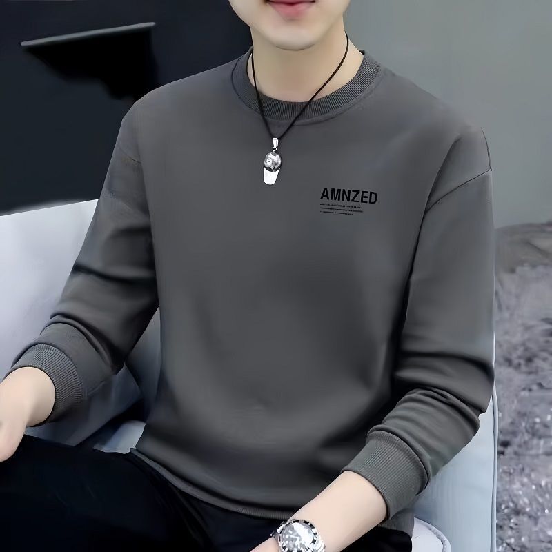 秋冬卫衣男士长袖潮流印花圆领时尚百搭休闲打底衫大码中青年上衣
