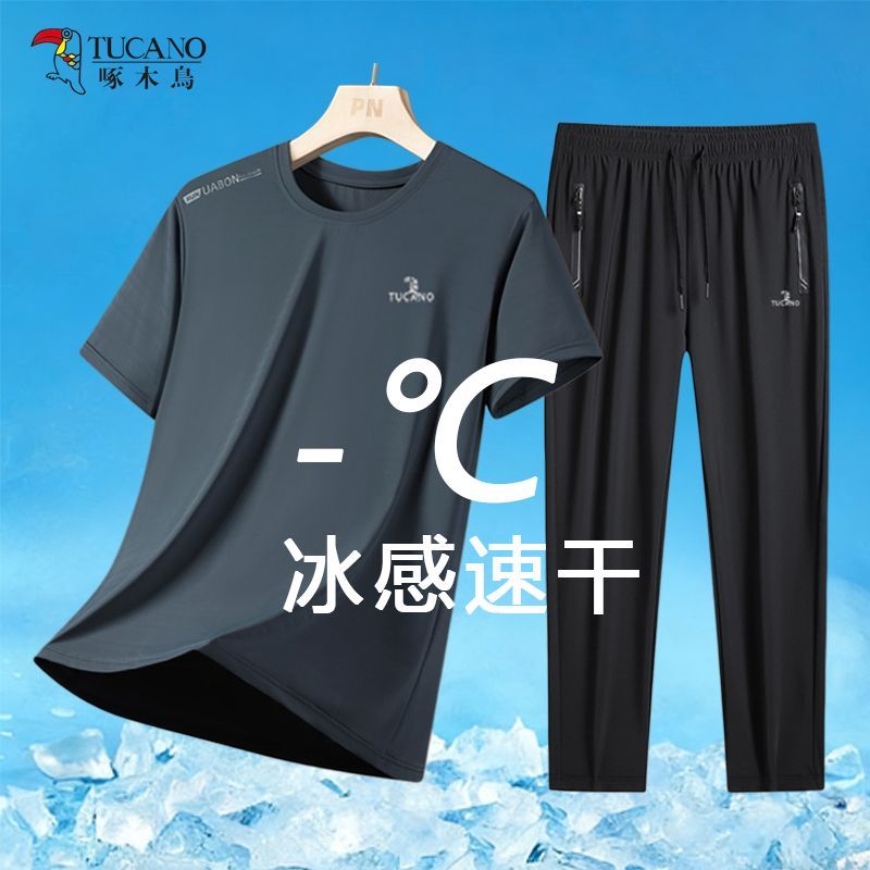 【啄木鸟】男士冰丝运动短袖夏季速干透气轻薄宽松健身百搭 T 恤