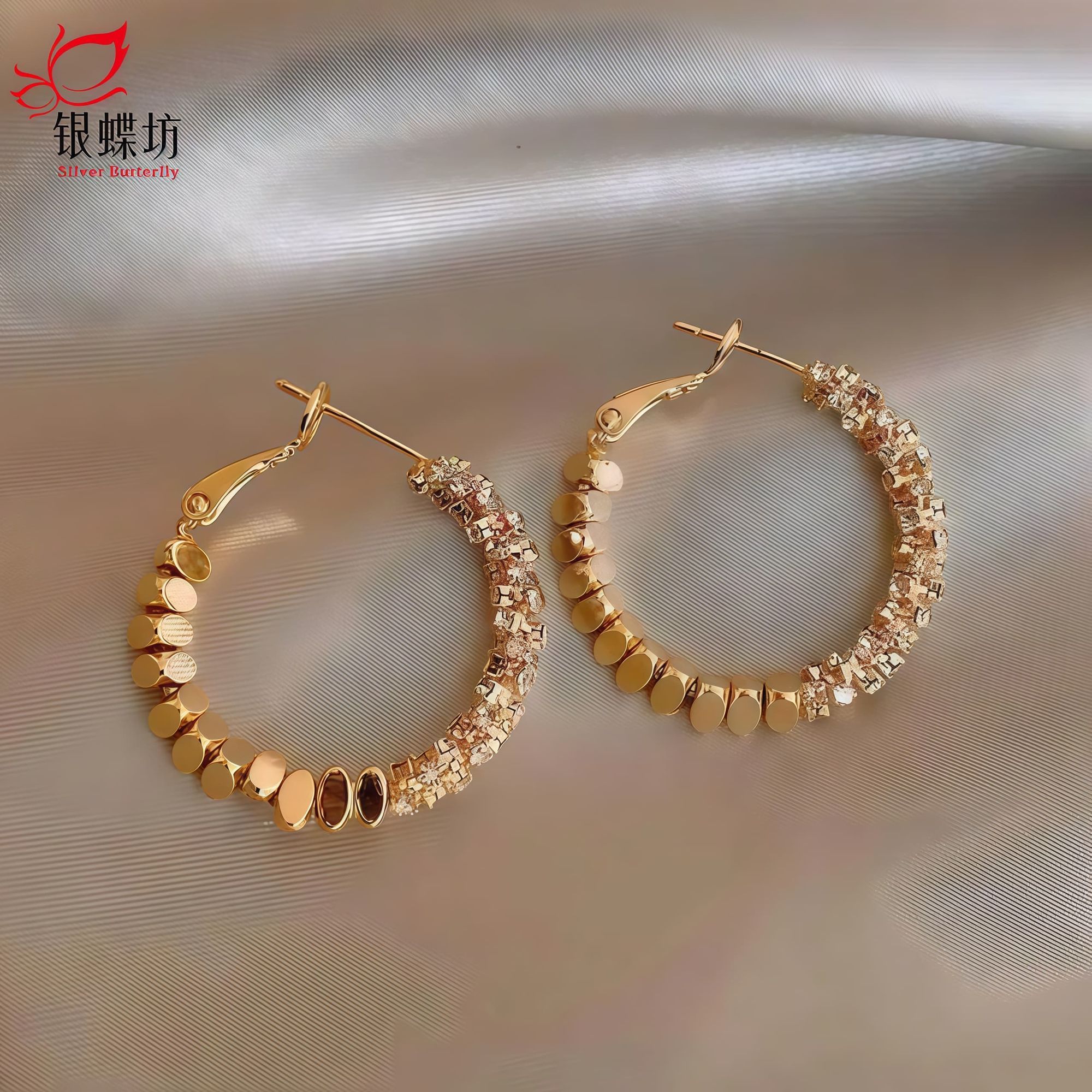 金色碎银子圈圈耳环女2026新款轻奢气质高级感耳环超火巨好看耳饰