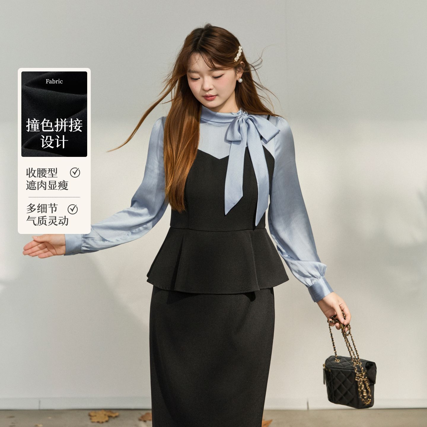 【大码百分百】女装冬新品时尚减龄胖mm假两件连衣裙遮肚子200斤显瘦【15天内发货】