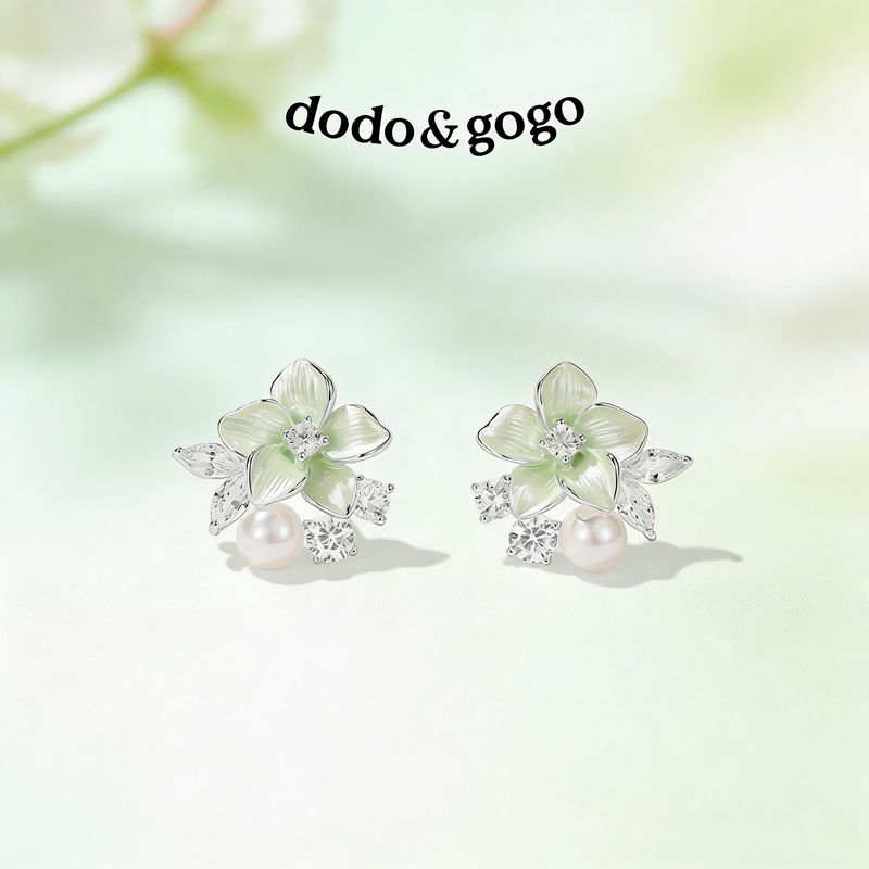 DODOGOGO时尚山茶花美珠锆石耳钉个性百搭气质小清新洋气温柔耳环