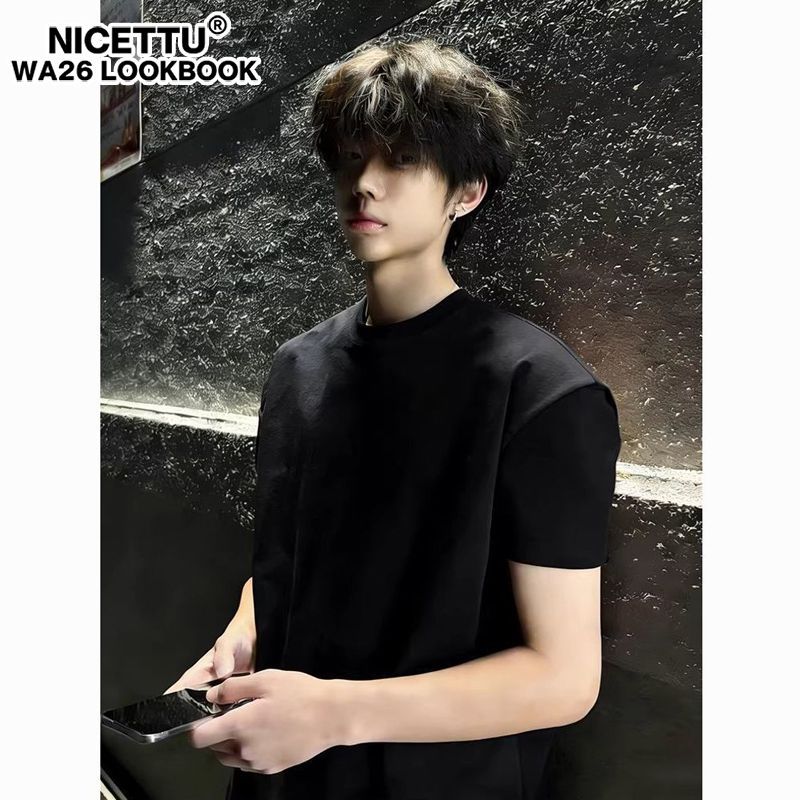 【NICETTU】索罗娜凉感高级感正肩短袖男款夏季美式潮牌小领口半袖t恤