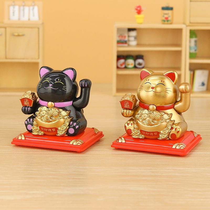 正宗招财猫自动招手摆件家用玄关旺宅店铺做生意太阳能车载摆件
