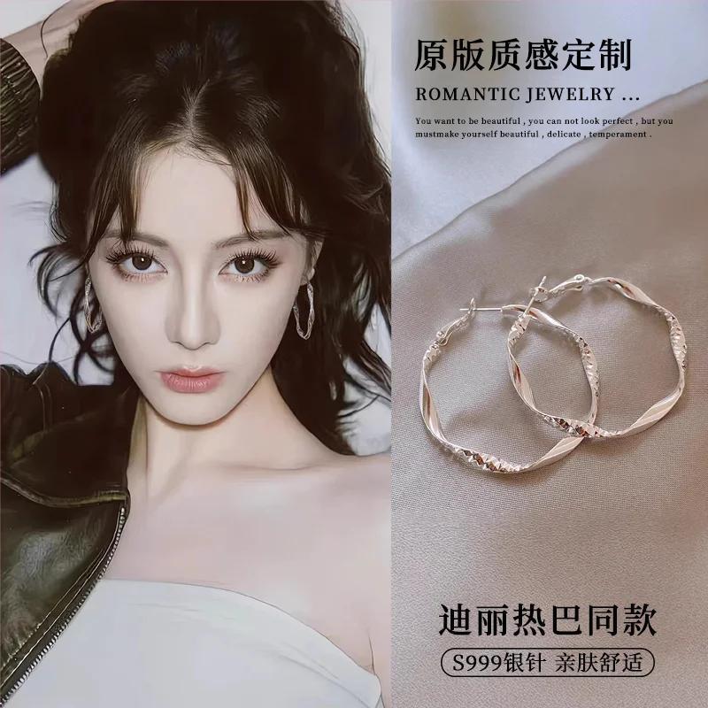 S999银针莫比乌斯碎冰冰纹理耳环巨好看2026爆款高级感轻奢耳圈