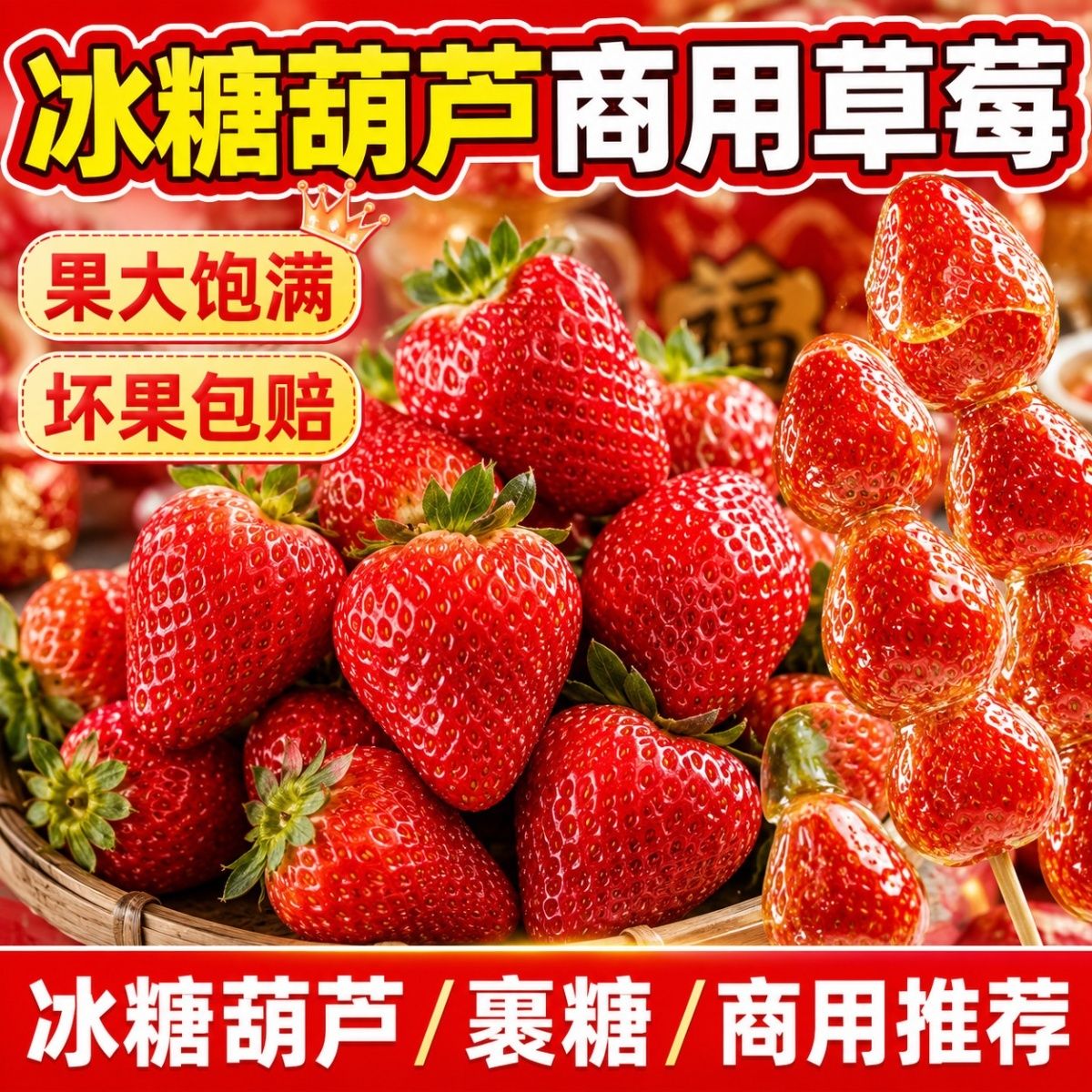 特惠云南夏季双流草莓新鲜奶茶蛋糕冰糖葫芦烘焙商用批发整箱包邮