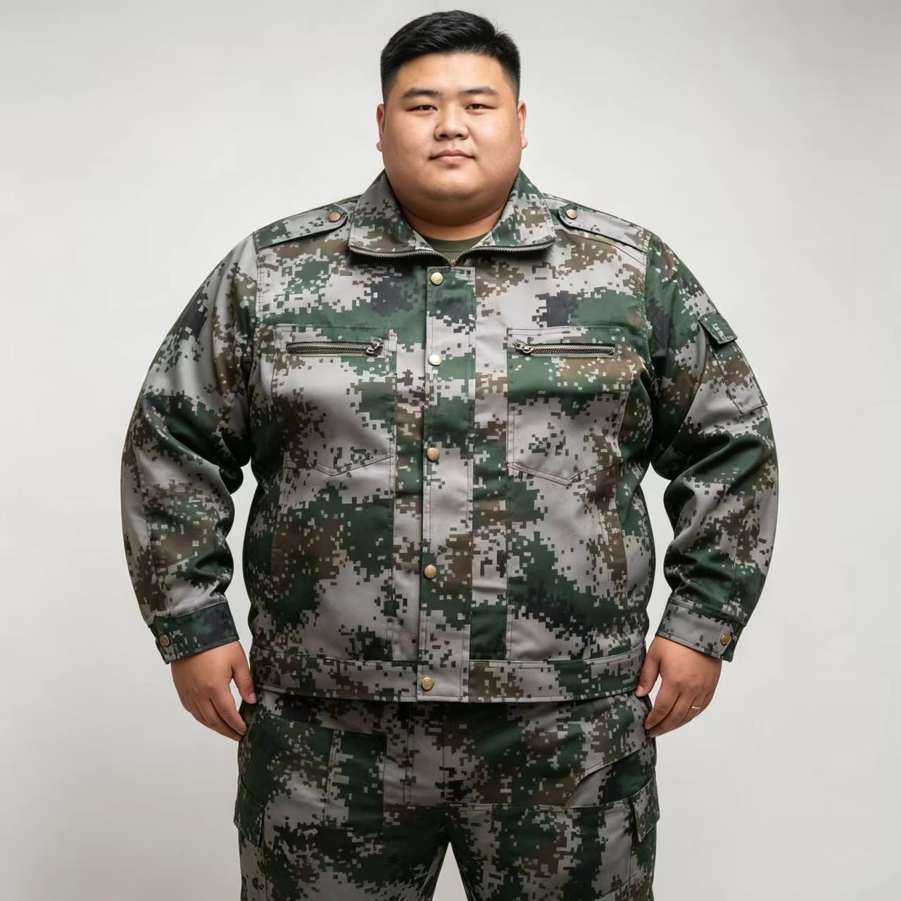 军训特大码迷彩服套装男女大学生全套定制加肥加大耐磨劳保工作服