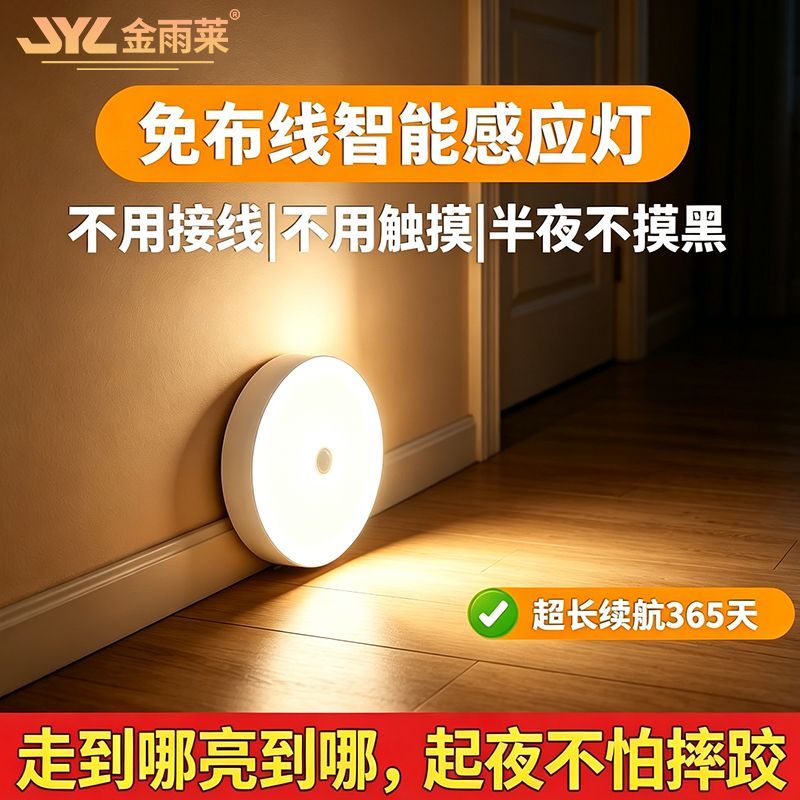 【金雨莱】人体智能感应灯走廊不插电小夜灯自动超亮厕所楼道宿舍家用