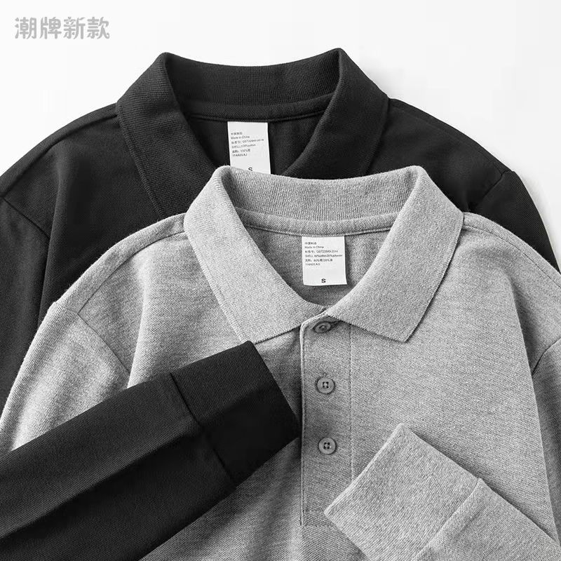 珠地纯料!重磅纯色长袖POLO衫宽松休闲大码t恤春秋季翻领上衣男T