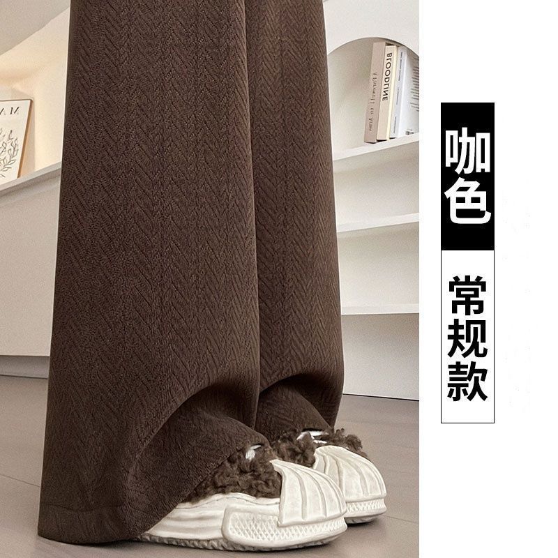 大码300斤咖色人字纹阔腿裤女秋冬慵懒风美拉德雪尼尔加绒直筒裤