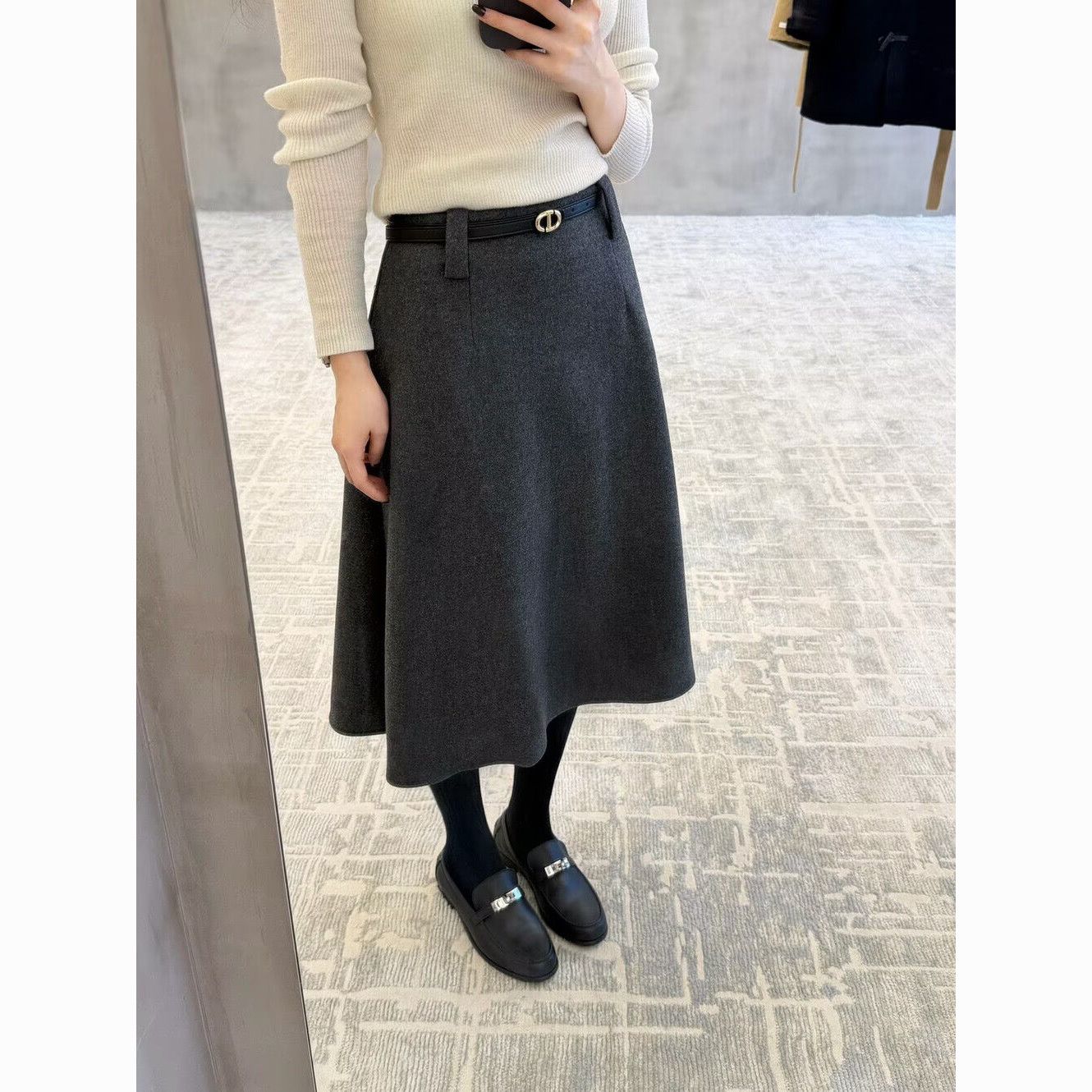 格雷系灰色毛呢中长款半身裙女秋冬遮胯藏肉A字伞裙大码百搭裙子