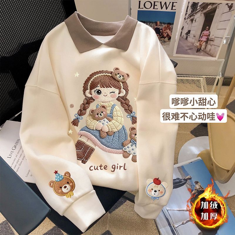 儿童冬季加绒卫衣2026新款女童冬款上衣中大童女孩卡通休闲长袖潮