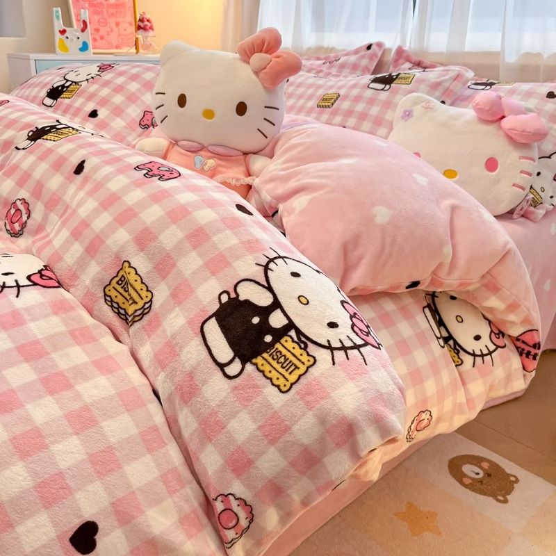 hello kitty牛奶绒被套加绒双面绒被罩150x200冬季加厚保暖珊瑚绒