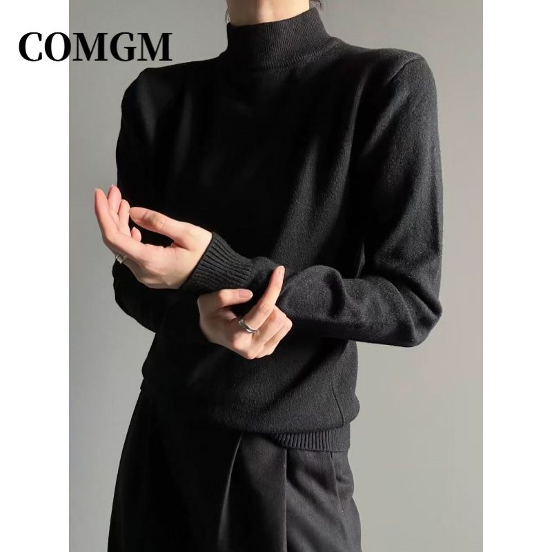【COMGM】半高领毛衣男冬季保暖复古慵懒风中领内搭针织纯色打底衫T恤