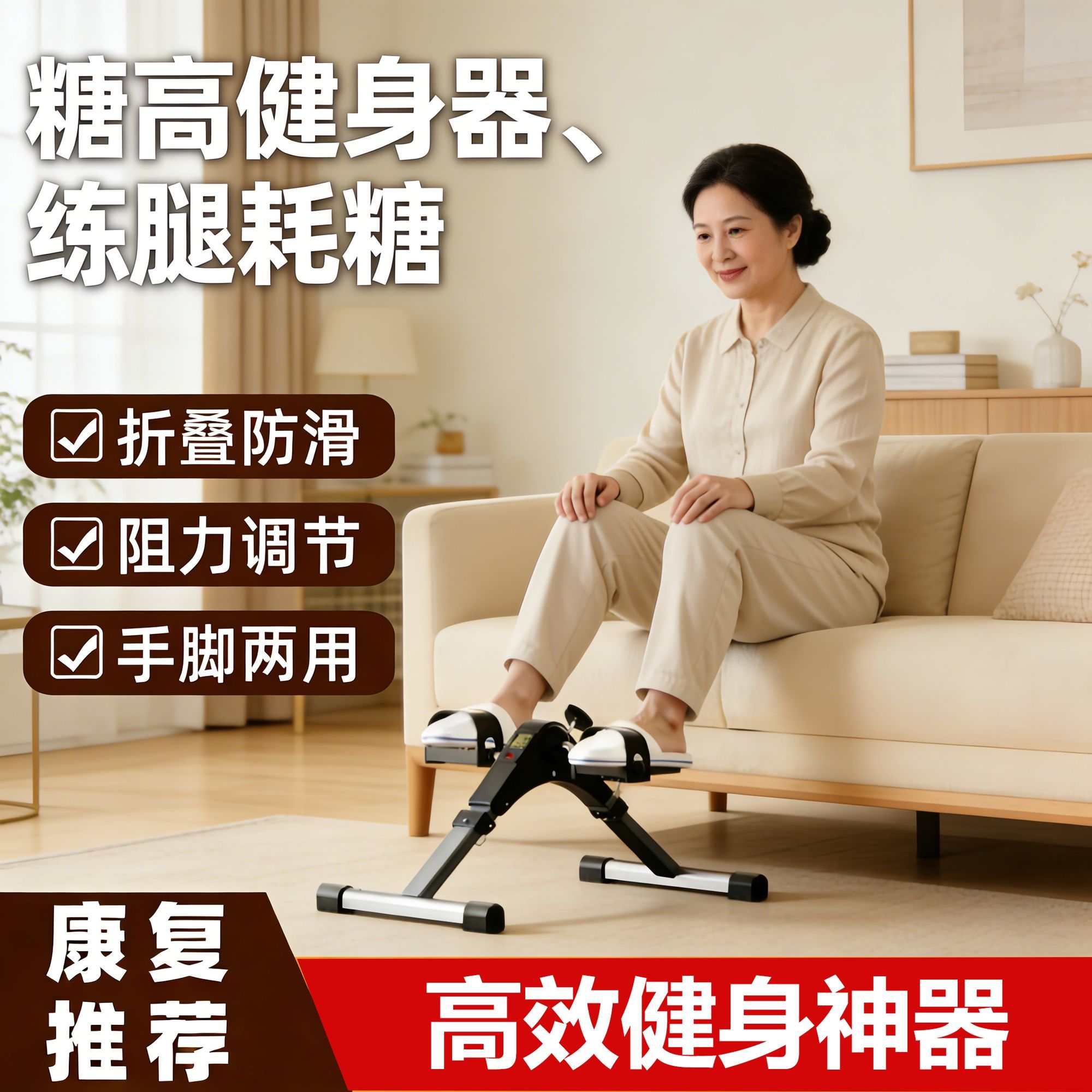 小型踏步机耗糖下血脂运动专用计数款专业糖尿病人抗阻可调节脚踏