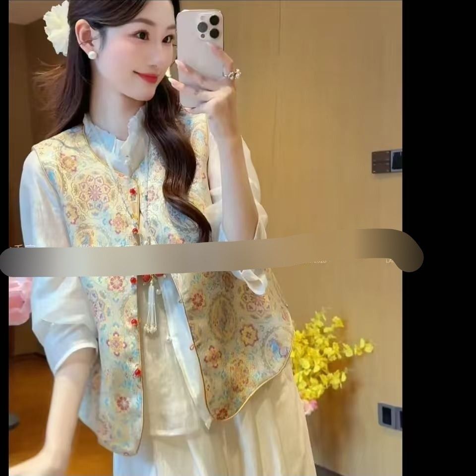 中式国风坎肩背心提花无袖2026春秋上衣唐装气质外套新款马甲