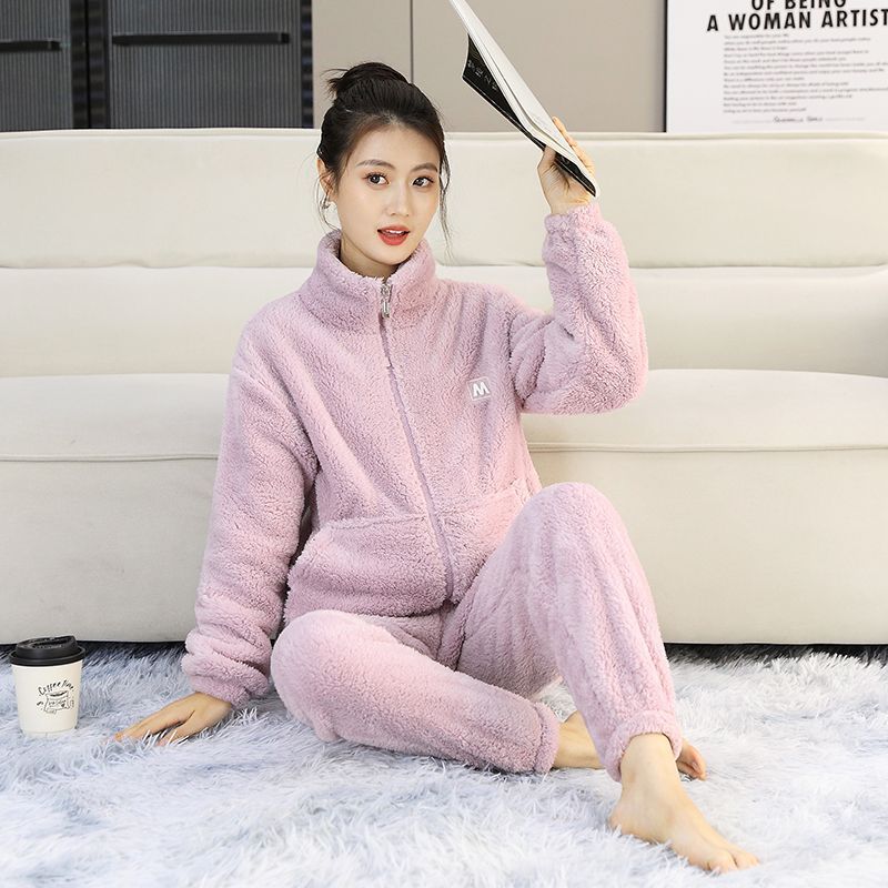 睡衣女秋冬季学生大码保暖时尚加绒加厚新款韩版可外穿家居服套装