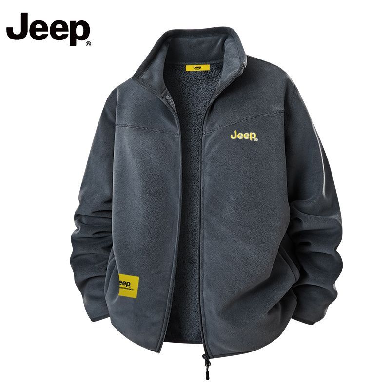 【JEEP】摇粒绒外套男款2026新款春秋保暖加绒开衫百搭立领抓绒衣男士