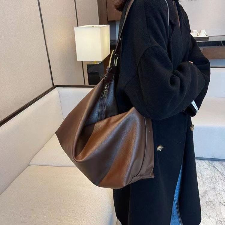 小众流行托特包女纯色休闲时尚潮流大容量单肩包复古ins斜挎包女