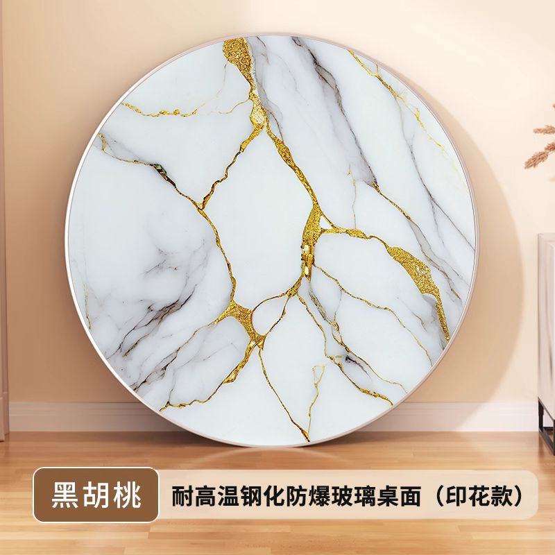 圆形钢化玻璃桌面餐桌茶几台面定做贴花圆桌台面酒店饭店防烫玻璃