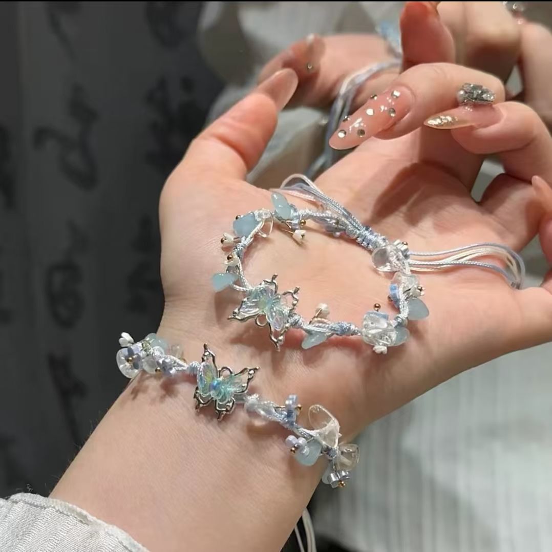 精致蝴蝶手链甜美百搭小众高颜值手工编织情侣手绳闺蜜