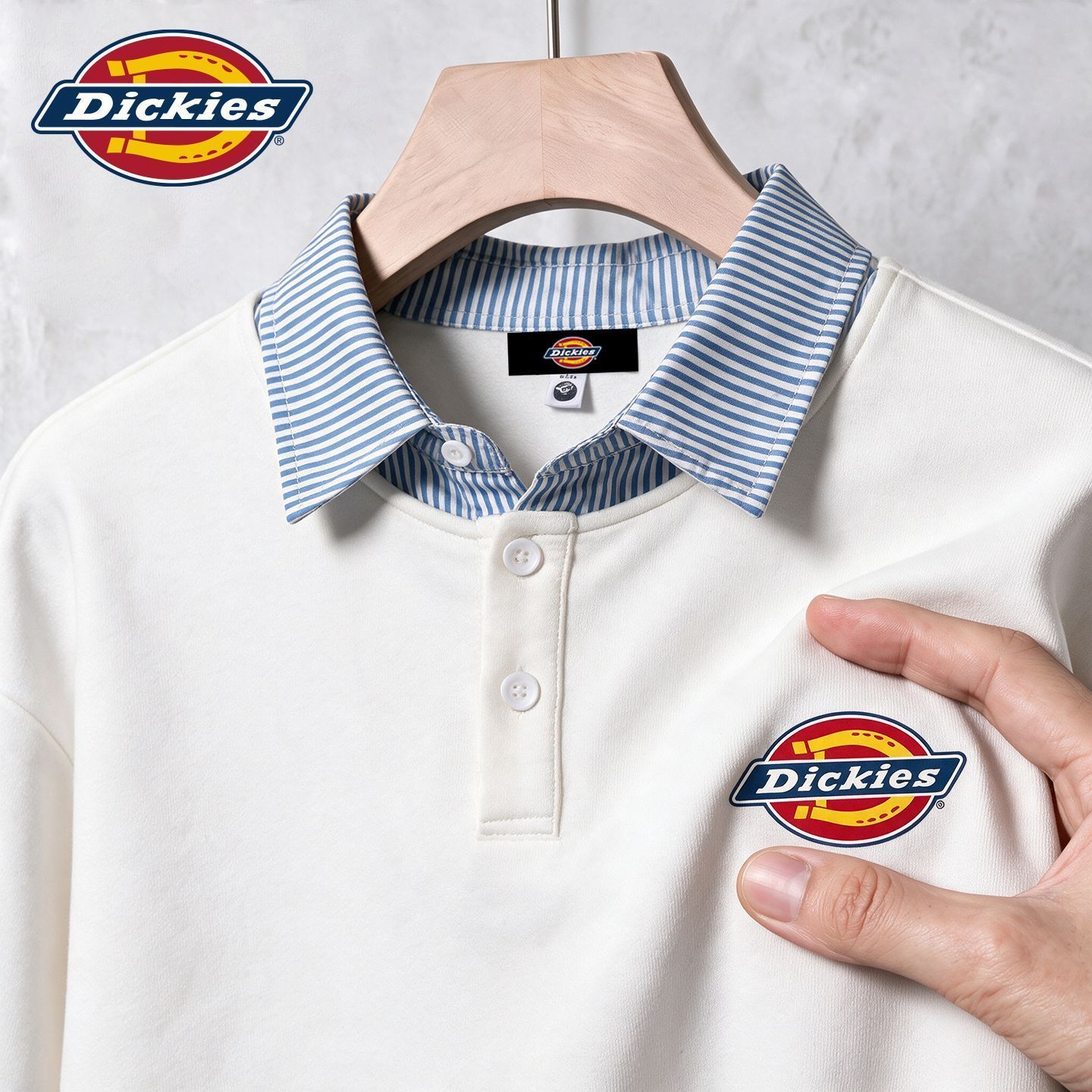 【Dickies】美式潮牌假两件长袖POLO衫男士秋季新款撞色宽松翻领卫衣