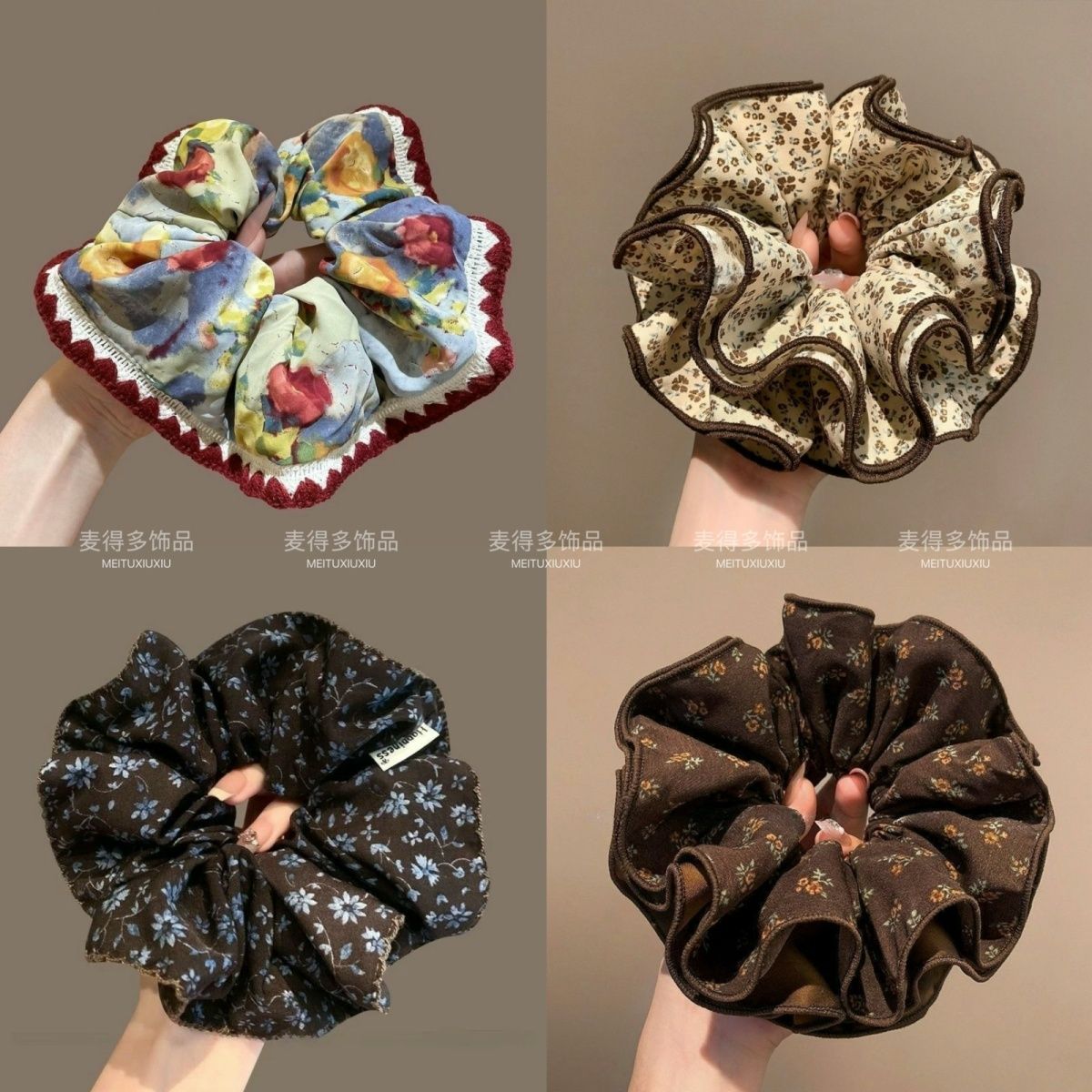 莫奈花园复古油画裙摆大肠高级发圈气质大号马尾发绳头绳皮筋发饰