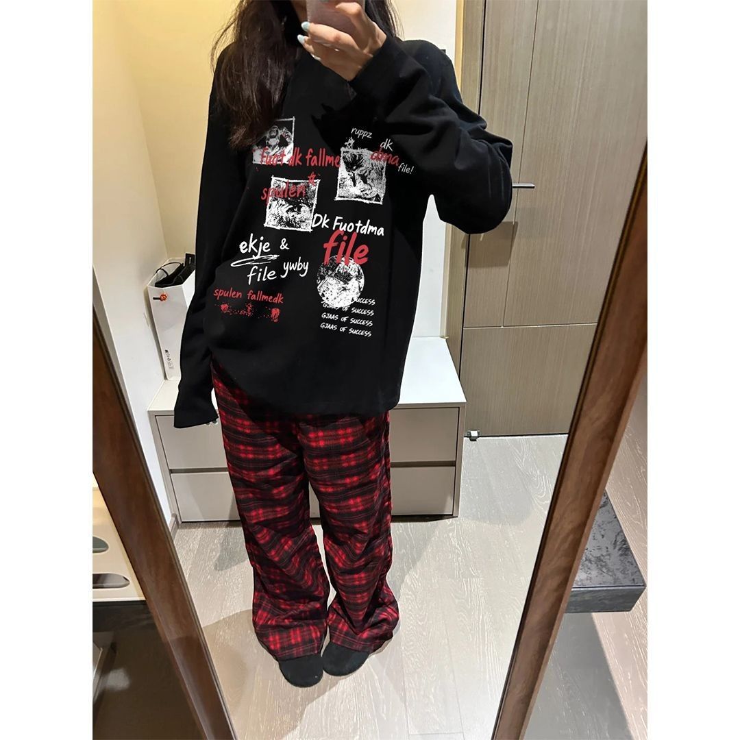美式复古时尚百搭长袖T恤春秋新款休闲宽松高级感薄款上衣