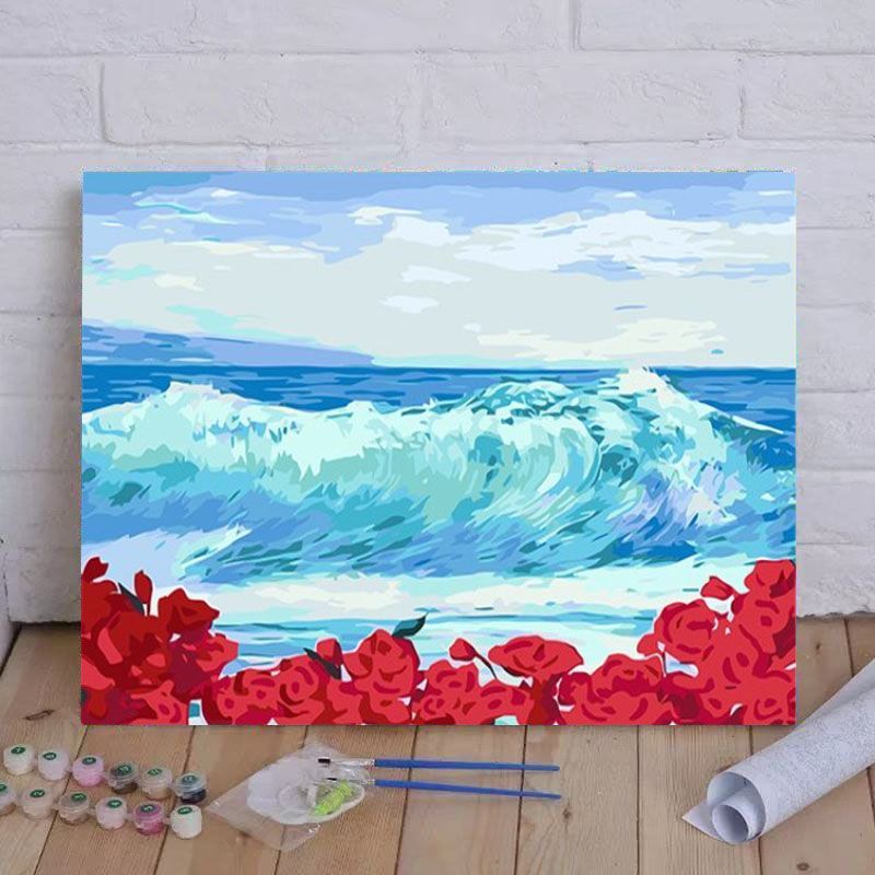 WE ARE海浪玫瑰数字油画diy手工填色油彩画情侣浪漫高级感礼物