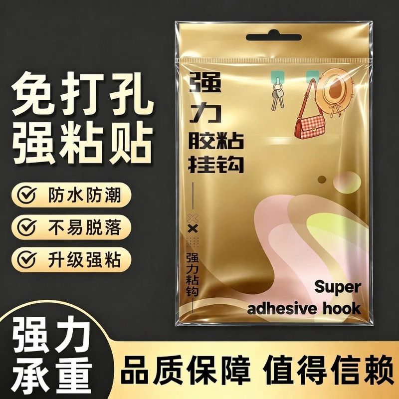 挂钩强力粘胶贴瓷砖墙壁无痕免打孔强力承重厨房浴室门后粘钩贴