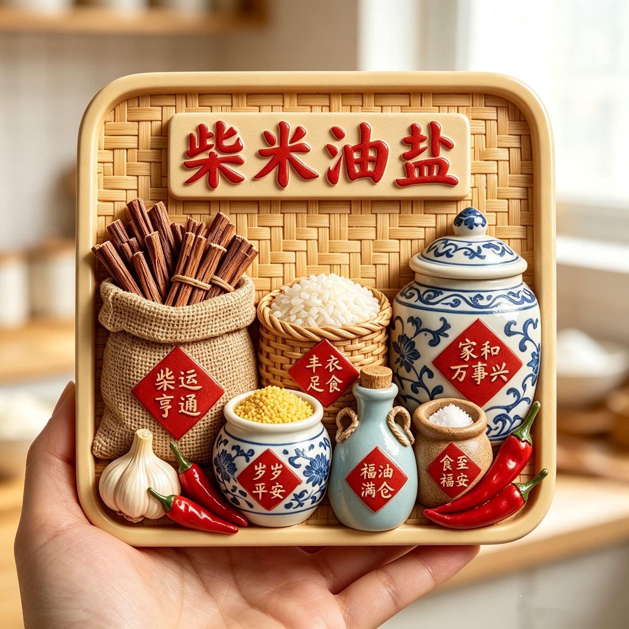 【柴米油盐】立体树脂浮雕冰箱贴创意纪念品个性装饰品高级磁吸式