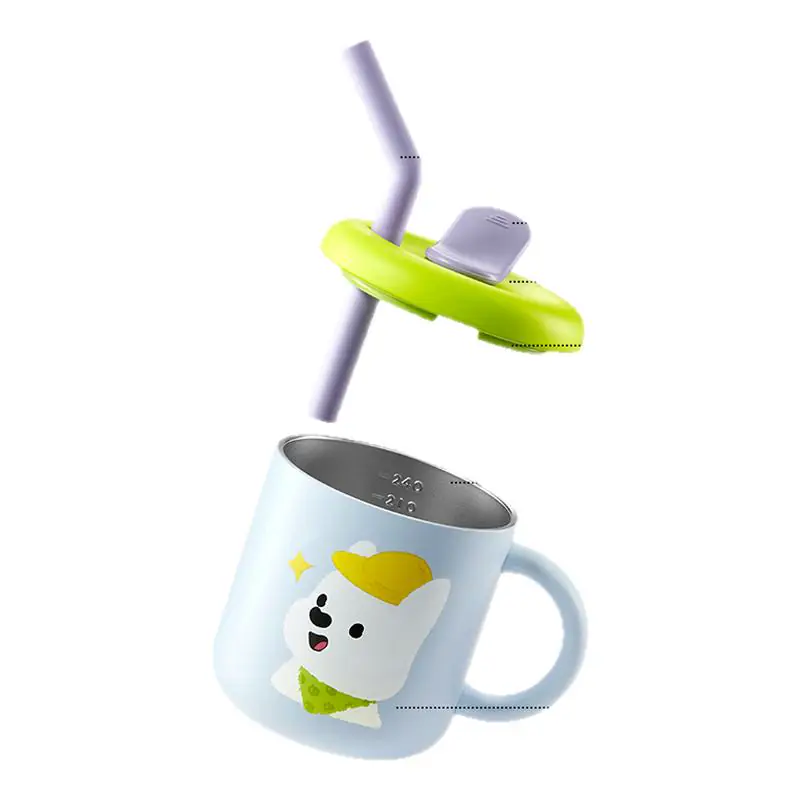 babycare儿童水杯316不锈钢吸管牛奶杯马克杯直饮杯宝宝学饮喝水