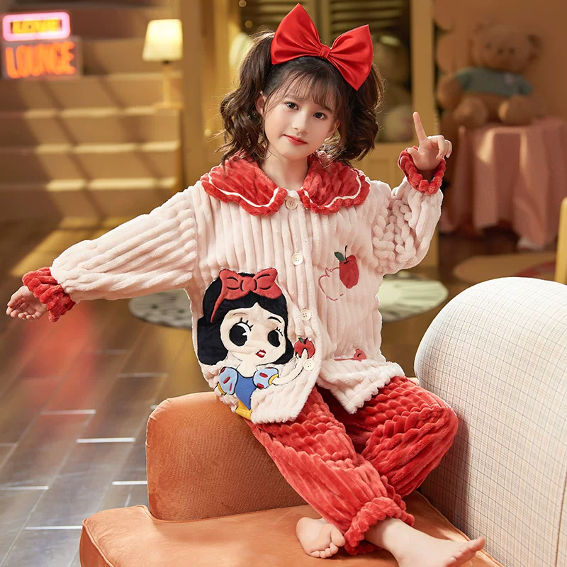 女童睡衣秋冬季加绒加厚法兰绒中大童套装儿童珊瑚绒女孩保暖新款