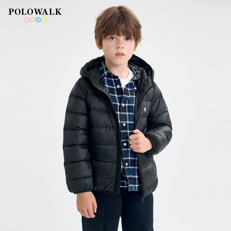 POLOWALK童装儿童红色羽绒服连帽轻薄外套2026冬装男童女童潮上衣