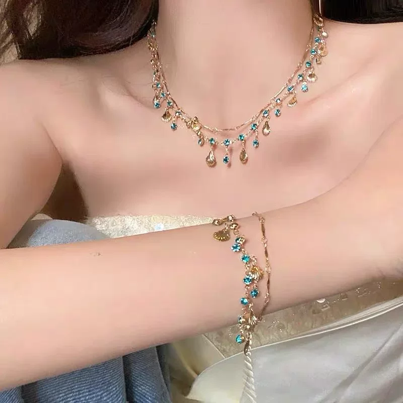项链女新款珍珠镶钻小众流苏设计轻奢韩系女百搭高级感耳环配饰