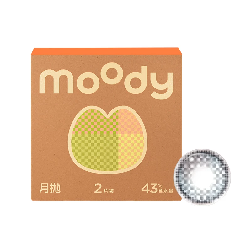 moody美瞳精选月抛蓝镜灰麦麦黑近视彩色隐形眼镜中小直径2片专属