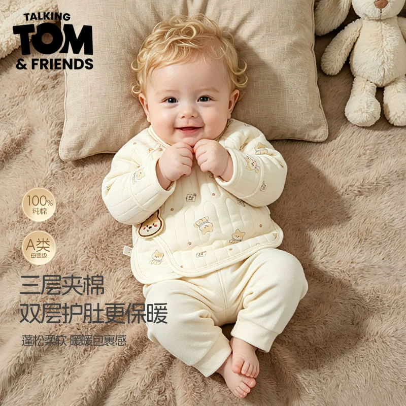 汤姆猫新生儿婴儿衣服秋冬护肚长袖上衣宝宝保暖半背衣可爱打底衣