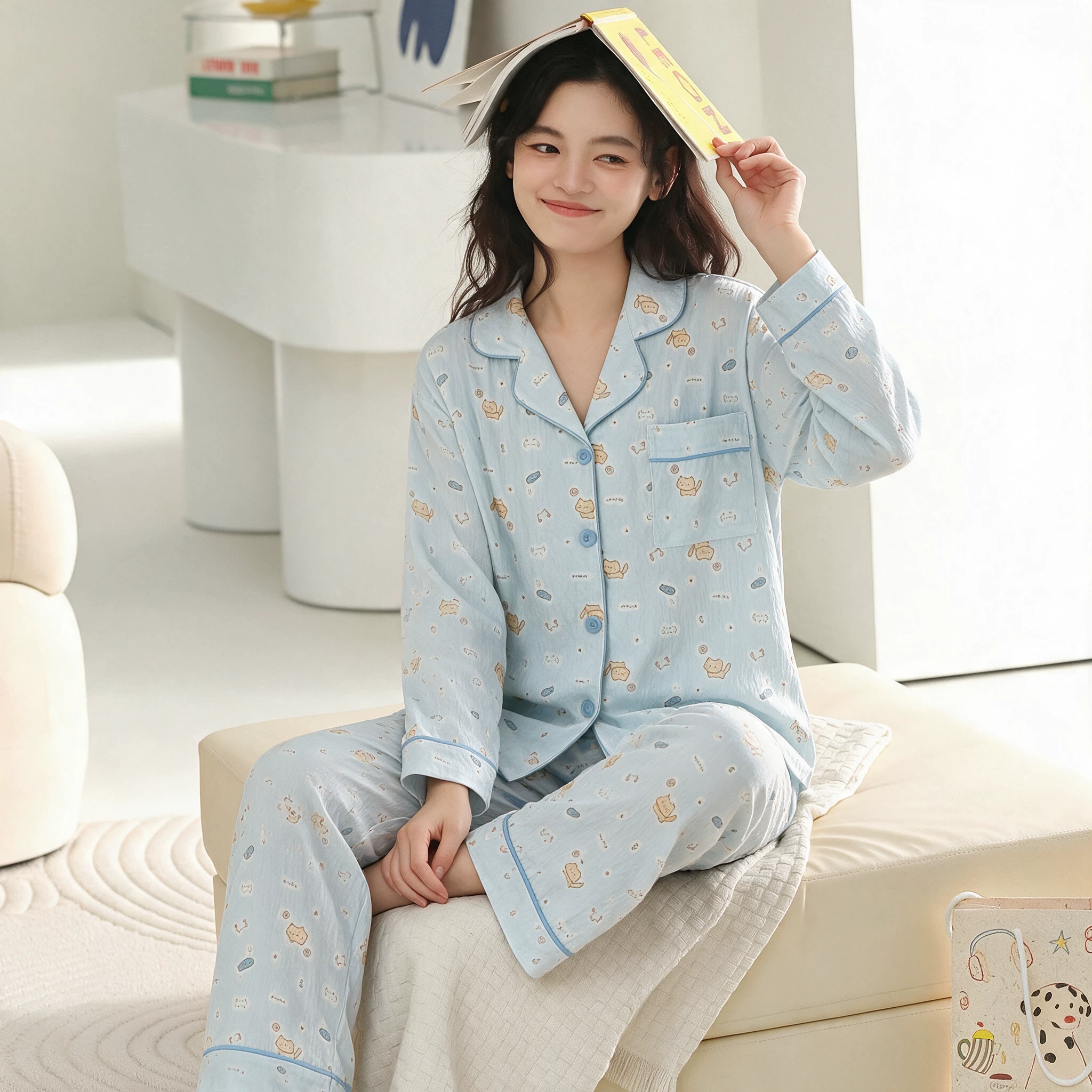 长袖睡衣女士2026新款宽松甜美开衫套装秋冬可爱家居服可外出qs2