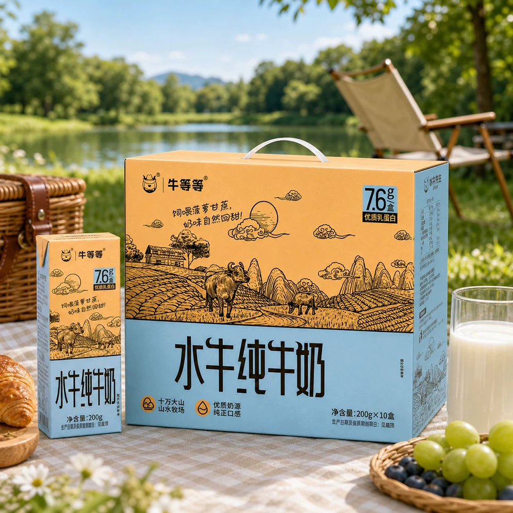 牛等等水牛纯牛奶200g整箱儿童学生高钙蛋白质早餐纯奶广西生牛乳