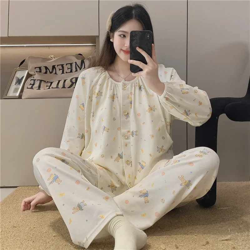月子服春秋产后孕妇家居服套装大码哺乳睡衣产妇怀孕期女款夏季